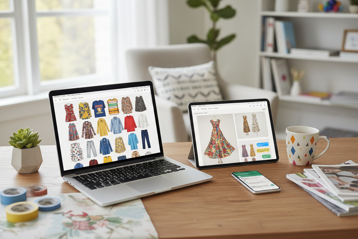 la vorrei meno professionale con immagini dentro al computer di vestiti e stessa cosa nel tablet